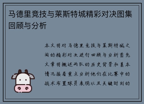 马德里竞技与莱斯特城精彩对决图集回顾与分析